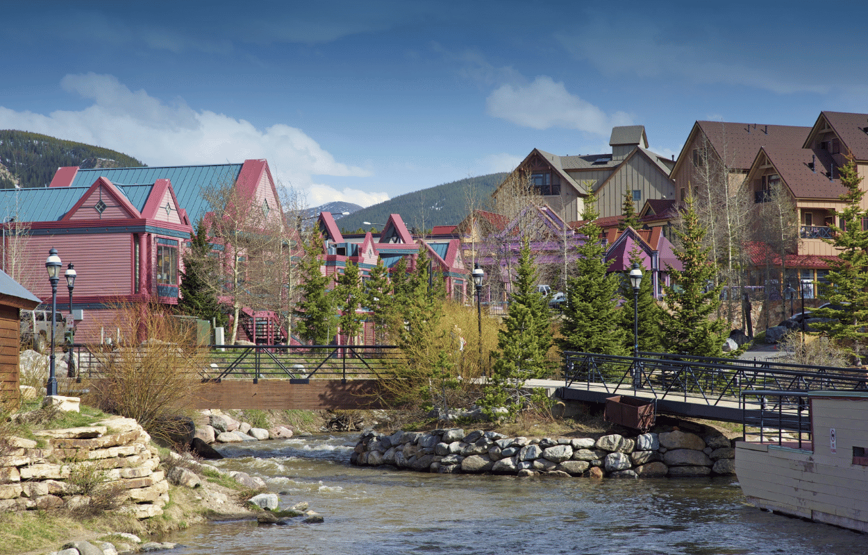 A river running through condos in breckenridge.