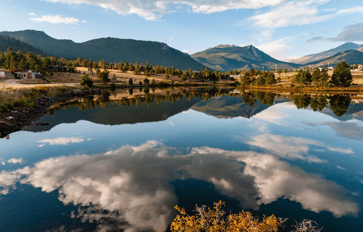 A beautiful reflection of the mountains on lake estes.